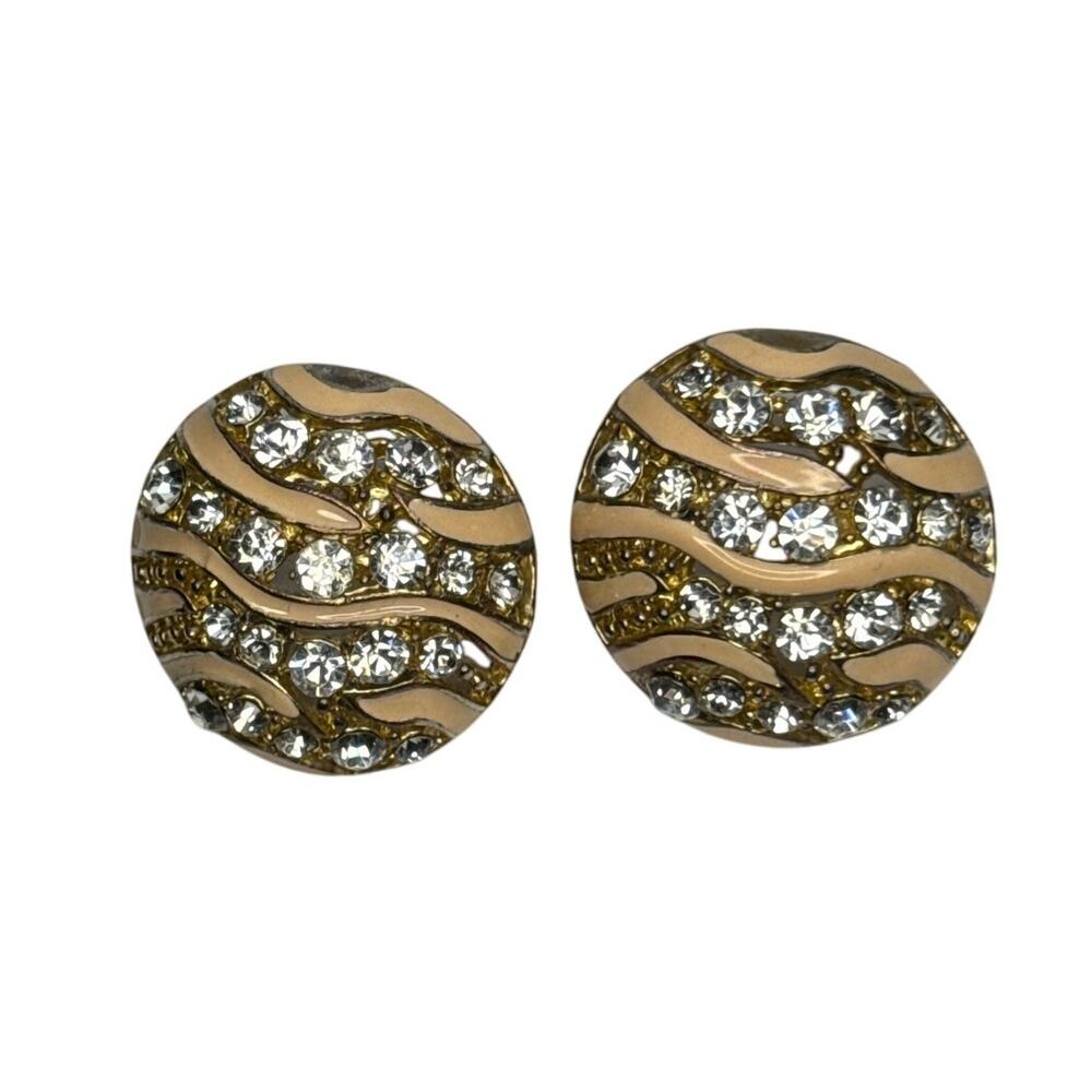 Liz Claiborne Domed Peach Enamel Gold Tone Button Earrings 1 inch Vintage